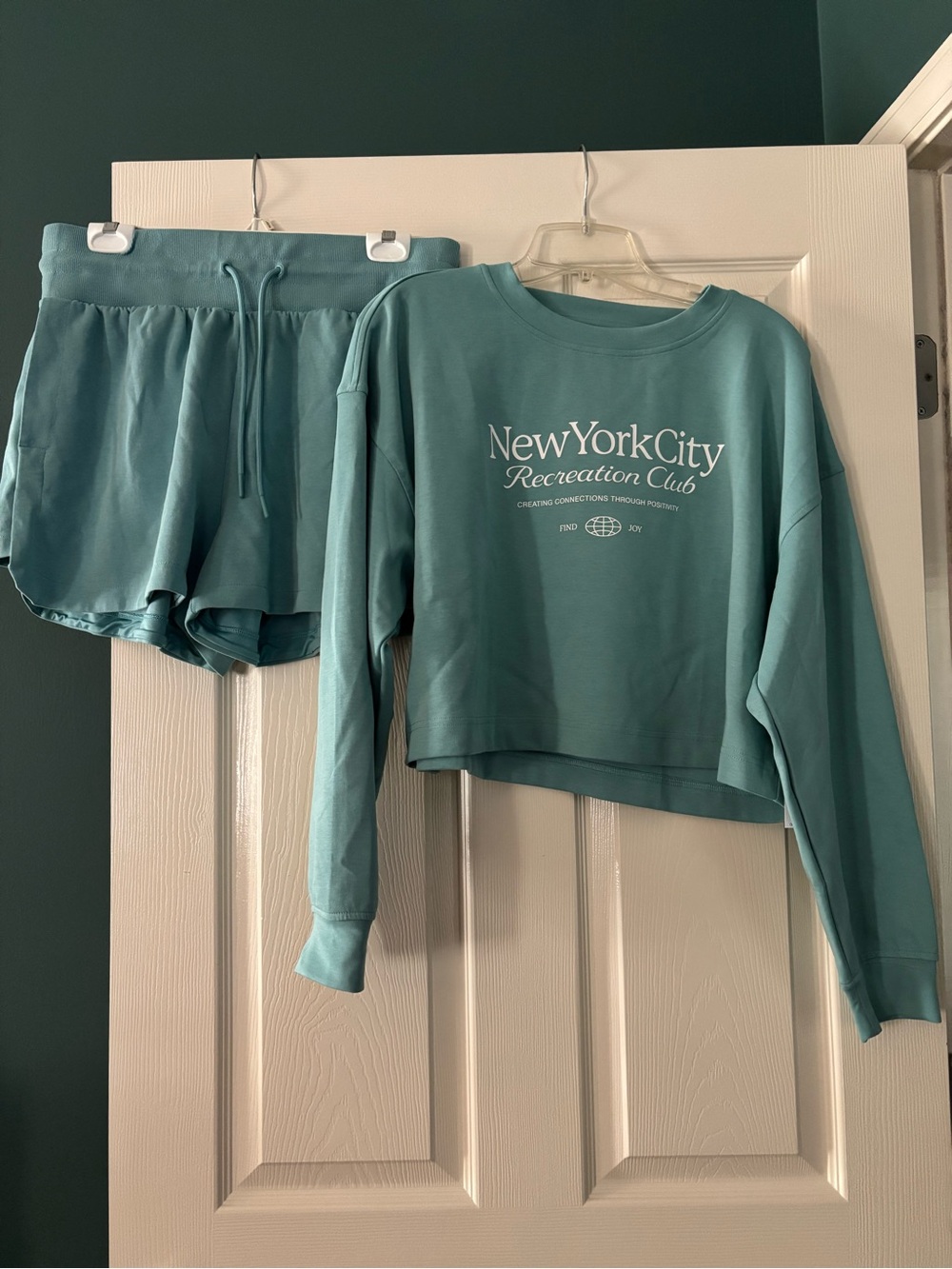Old Navy Teal Cropped Sweatshirt & Drawstring Shorts Set